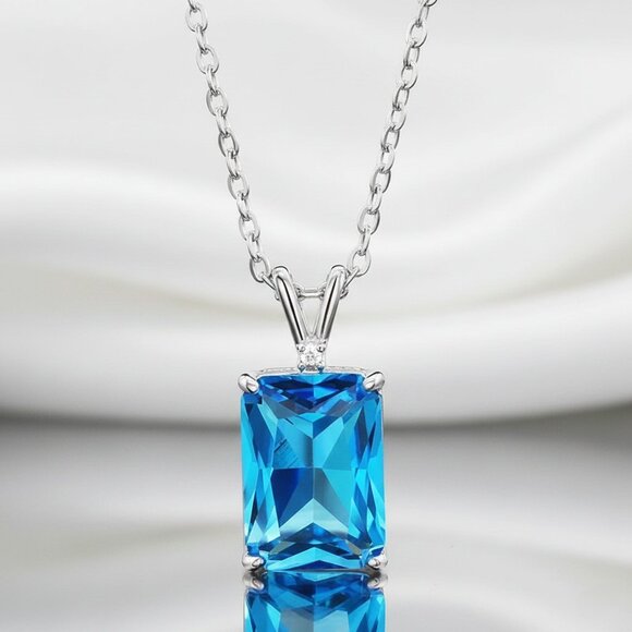 9.72 Carat Swiss Sea Blue Simulated Topaz Sapphire Aquamarine Necklace NWOT - Picture 3 of 8